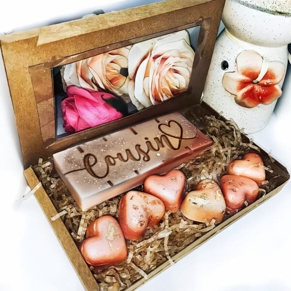 Wax melts gift box for Cousin. Great personalized gift. Highly scented wax melts. Handmade gift box. Long lasting home freshener.