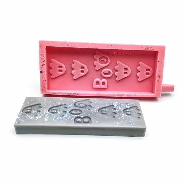 Boo Ghost silicone mould. Snap bar mould for wax melts. Halloween ghost mould. RTV silicone rubber. Halloween snap bar mold.