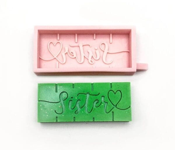 Sister word silicone mould. Snap bar mould for wax melts. Sister signed rtv rubber mold. Handmade mould for craft. Personalised slab mould.