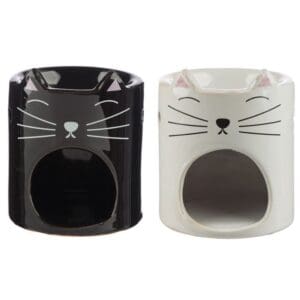 Ceramic Cat Head Oil Burner. Pet loves oil warmer. Black burner for oil. Cute small gift for her. White cat head cutted.