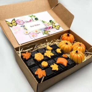 Halloween Pumpkins Wax Melt Set. Plastic free handmade box. Autumn inspired wax melts. Highly scented Halloween melts. Homemade halloween melts.