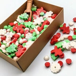 Christmas Inspired Soy Wax Melt Scoopies Wholesale. Bulk wax melts. Highly scented wax droplets. Scoopable melts in bulk. White label wax melts.