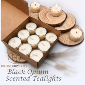 Black Opium Scented Tealights. Luxury Handmade Tealights. Strong aroma for house. Long lasting home freshener. Lovely high smell. Amazing Gift Box.
