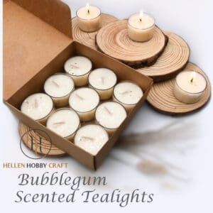 Bubblegum Scented Tealights. Luxury Handmade Tealights. Strong aroma for house. Long lasting home freshener. Lovely high smell. Amazing Gift Box.