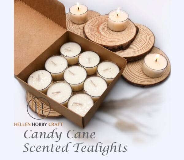 Candy Cane Scented Tealights. Luxury Handmade Tealights. Strong aroma for house. Long lasting home freshener. Lovely high smell. Amazing Gift Box.