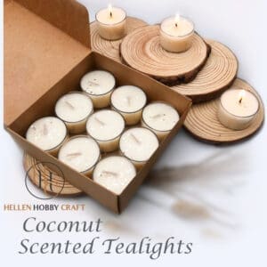 Coconut Scented Tealights. Luxury Handmade Tealights. Strong aroma for house. Long lasting home freshener. Lovely high smell. Amazing Gift Box.