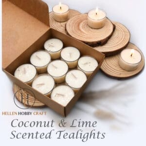 Coconut and Lime Scented Tealights. Luxury Handmade Tealights. Strong aroma for house. Long lasting home freshener. Lovely high smell. Amazing Gift Box.