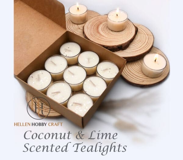 Coconut and Lime Scented Tealights. Luxury Handmade Tealights. Strong aroma for house. Long lasting home freshener. Lovely high smell. Amazing Gift Box.