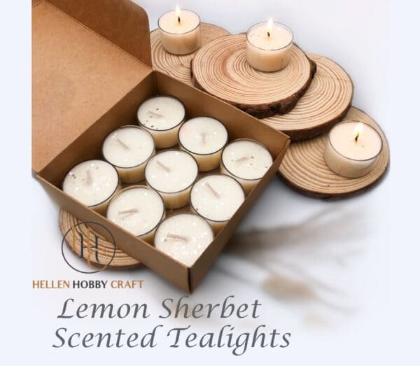 Lemon Sherbet Scented Tealights. Luxury Handmade Tealights. Strong aroma for house. Long lasting home freshener. Lovely high smell. Amazing Gift Box.